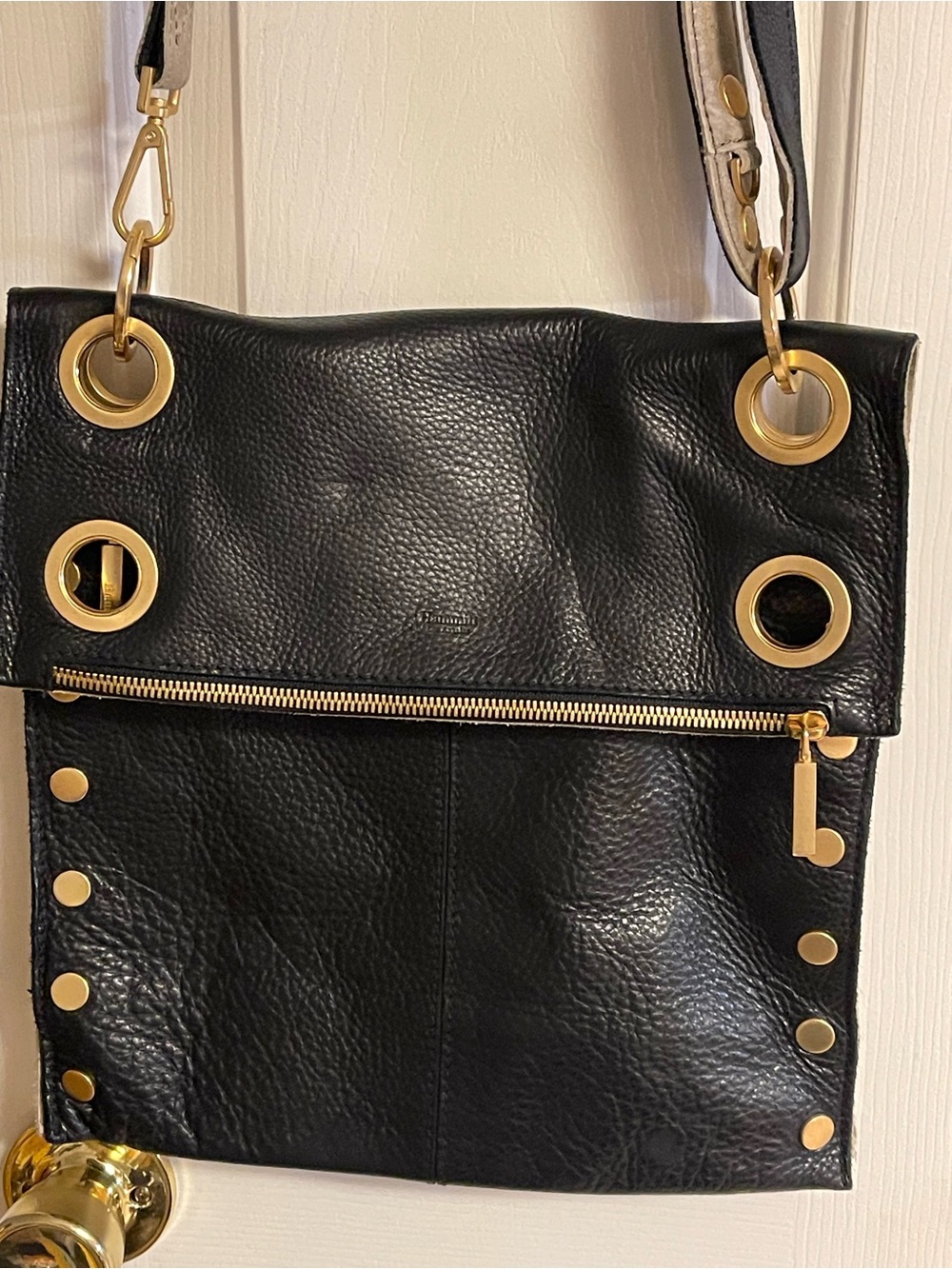 Hammitt Black Leather Shoulder Bag with Gold Hardware